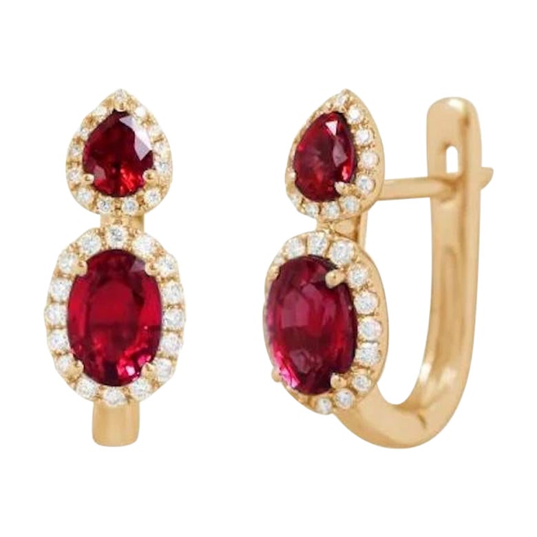 Fancy Every Day Ruby Diamond Rose Gold Lever-Back Earrings for Her For Sale