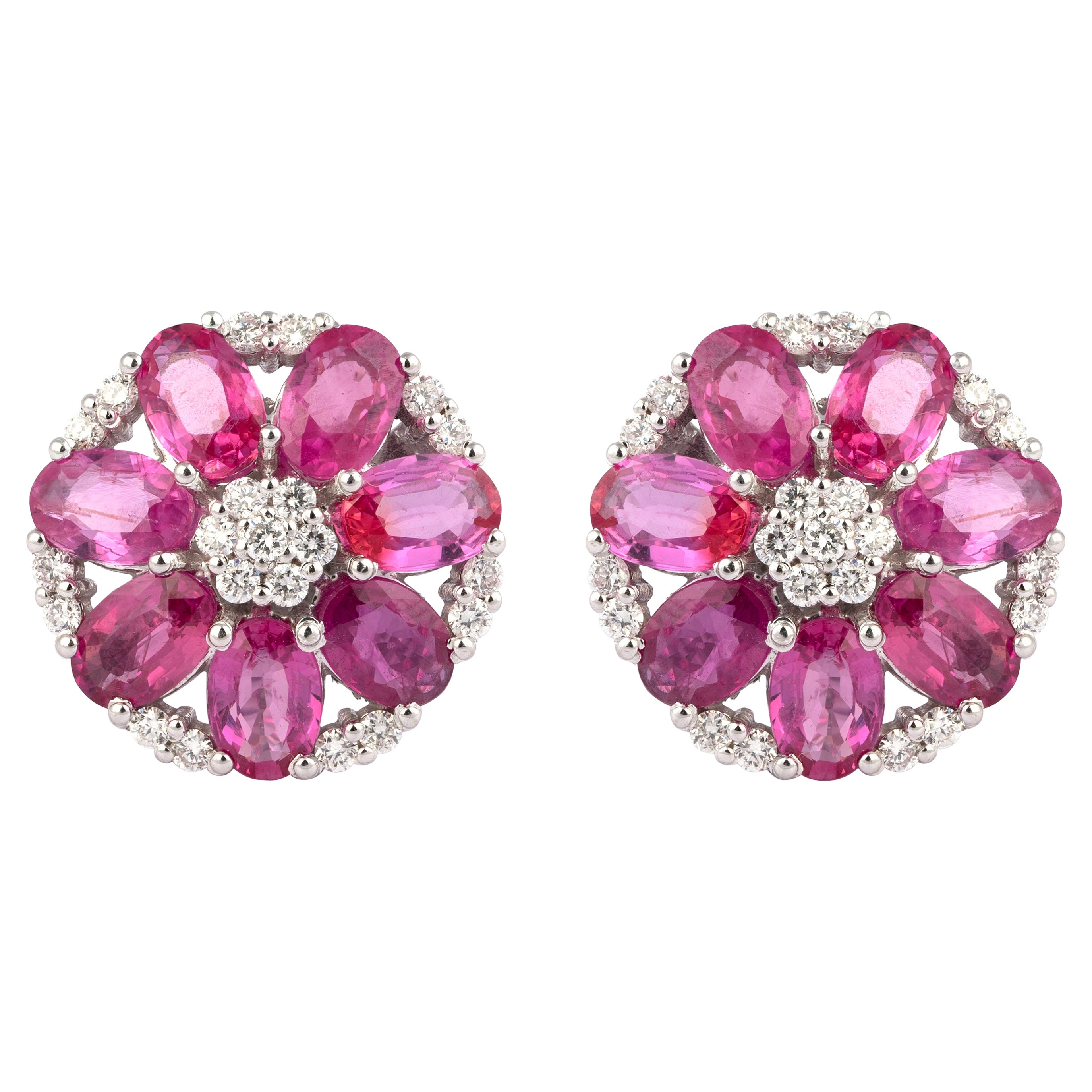 Gold Ruby Diamond Earrings For Sale at 1stDibs