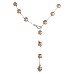 LB Exclusive 18K White Gold 1.75 Ct Diamond and Chocolate Pearl Necklace