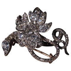 Vine Leaf Antique Brooch Grape Branch Natural Diamonds Victorian Floral