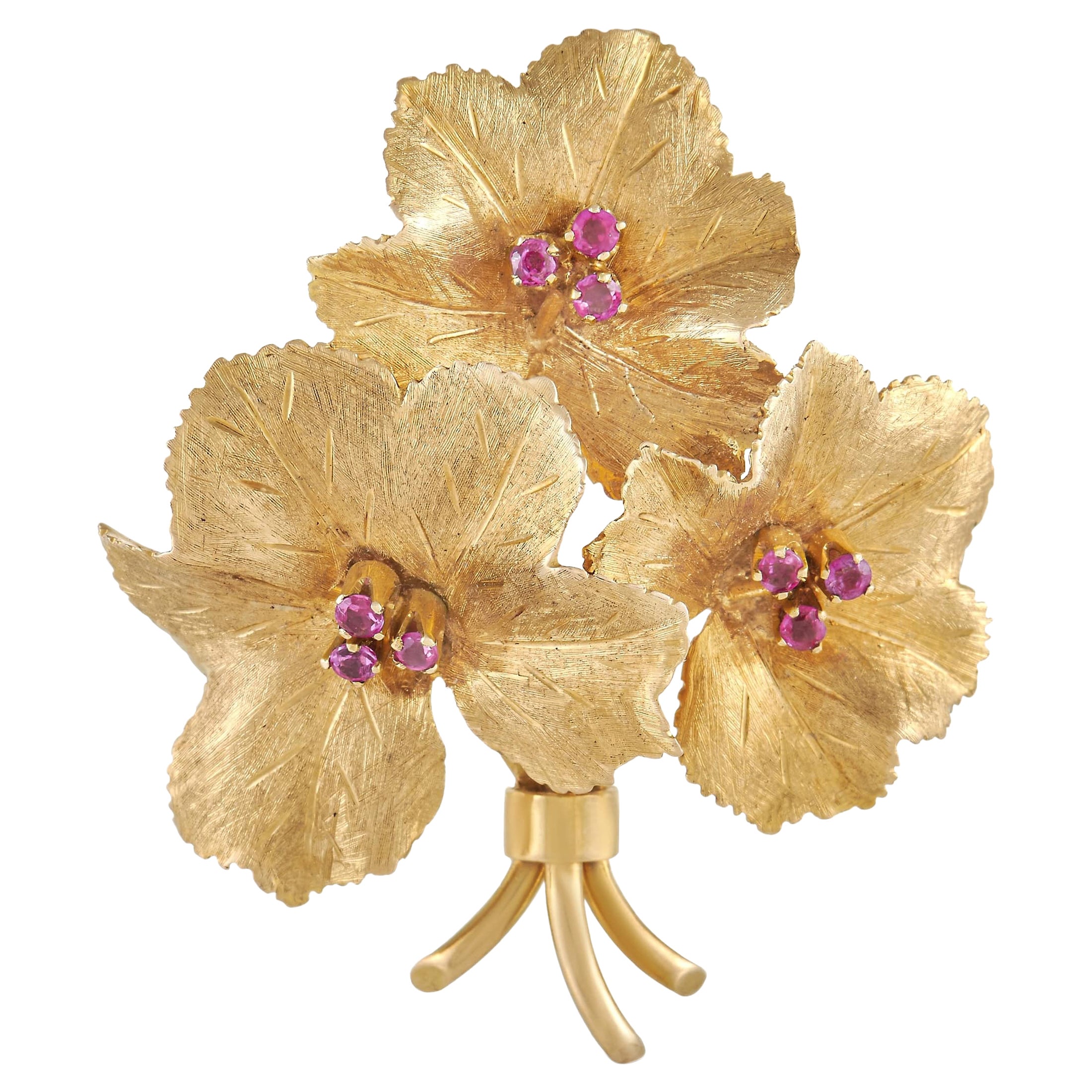 Tiffany & Co. 18K Yellow Gold Ruby Flower Brooch