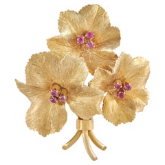 Tiffany & Co. 18K Yellow Gold Ruby Flower Brooch