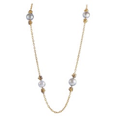 Verdura 18K Yellow Gold Rosecut Diamond and South Sea Pearl Necklace