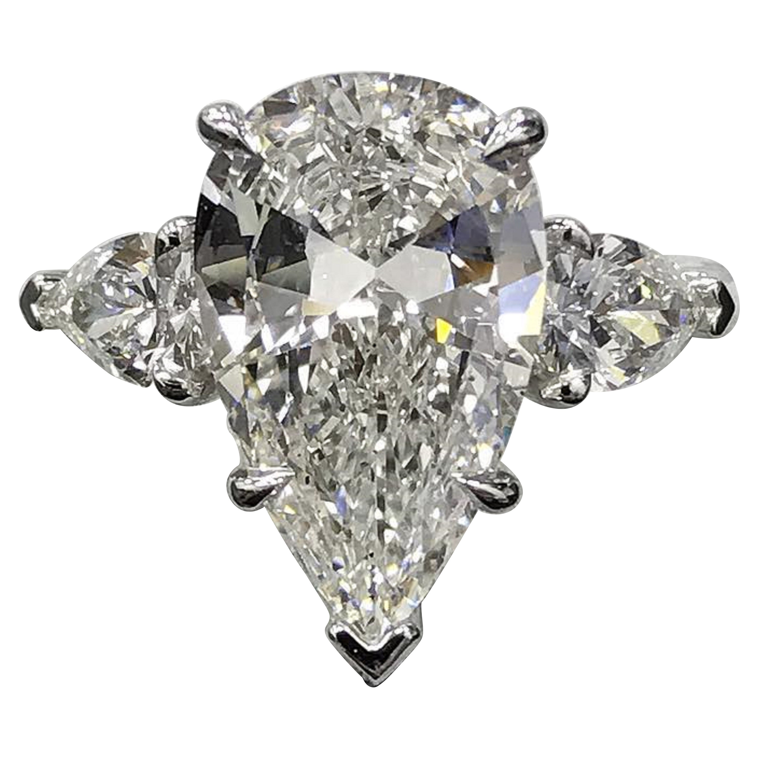 Internally Flawless GIA Certified 4 Carat Pear Cut Diamond Ring 