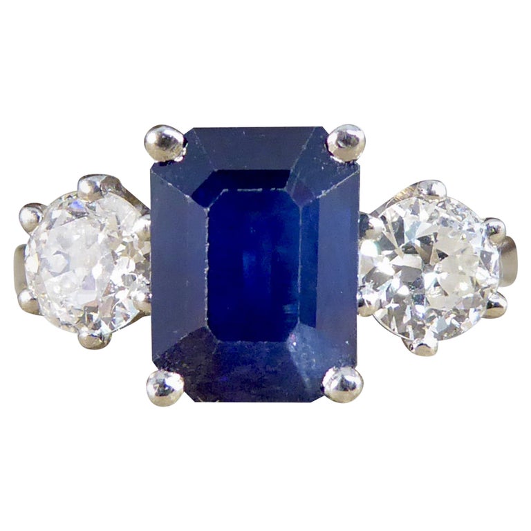 Bague De Fiançailles Or Blanc 14k 3 Saphirs Créés En Labo 2.50 Carats - Tailles US 4 à 12