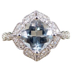 Edwardian Style Aquamarine and Diamond Ring in 18ct White Gold