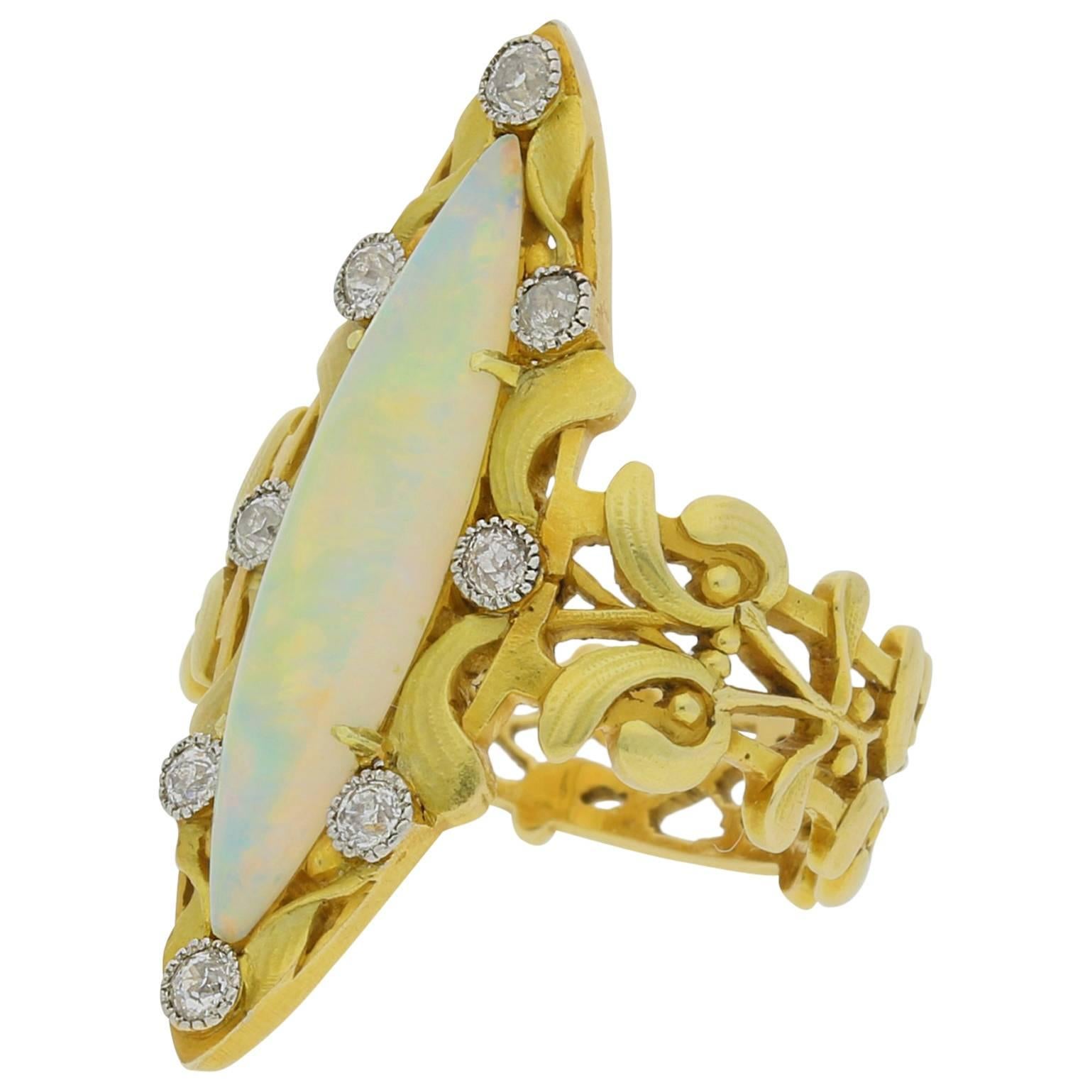 1900 Victor Gerard Art Nouveau Opal Gold Ring