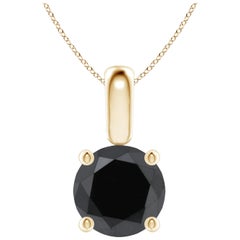 3.39 Carat Round Black Diamond Solitaire Pendant Necklace in 14K Yellow Gold