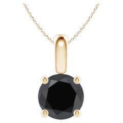 3.33 Carat Round Black Diamond Solitaire Pendant Necklace in 14K Yellow Gold