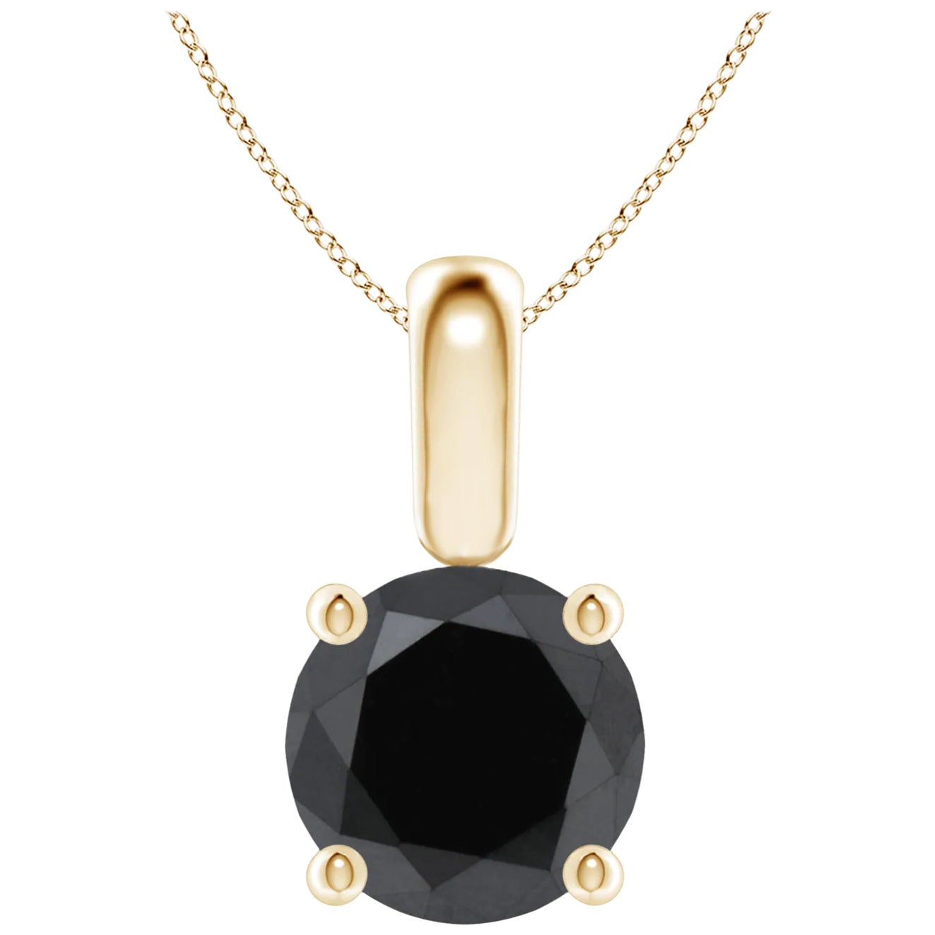 3.15 Carat Round Black Diamond Solitaire Pendant Necklace in 14K Yellow Gold