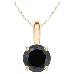 2.28 Carat Round Black Diamond Solitaire Pendant Necklace in 14K Yellow Gold