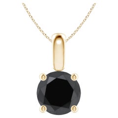 1.55 Carat Round Black Diamond Solitaire Pendant Necklace in 14K Yellow Gold