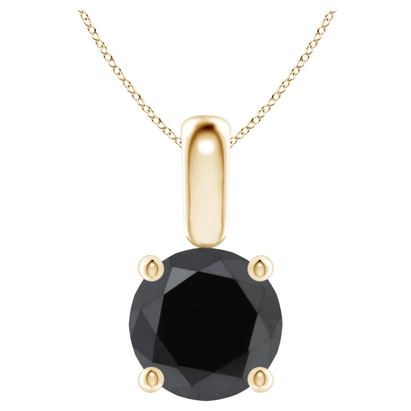 2.26 Carat Round Black Diamond Solitaire Pendant Necklace in 14K Yellow Gold