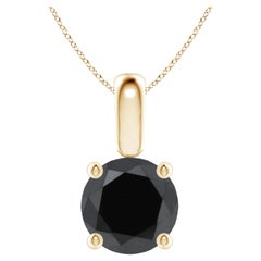 1.51 Carat Round Black Diamond Solitaire Pendant Necklace in 14K Yellow Gold