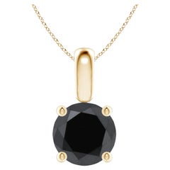 2.14 Carat Round Black Diamond Solitaire Pendant Necklace in 14K Yellow Gold
