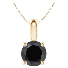 2.04 Carat Round Black Diamond Solitaire Pendant Necklace in 14K Yellow Gold