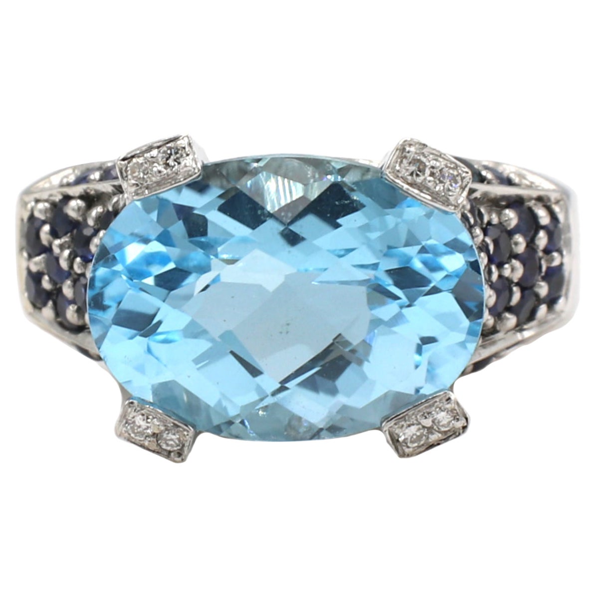 Le Vian 14 Karat White Gold Blue Topaz & Sapphire & Diamond Cocktail Ring