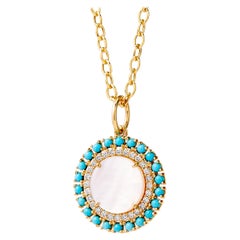 Syna Yellow Gold Mother of Pearl and Turquoise Pendant with Diamonds