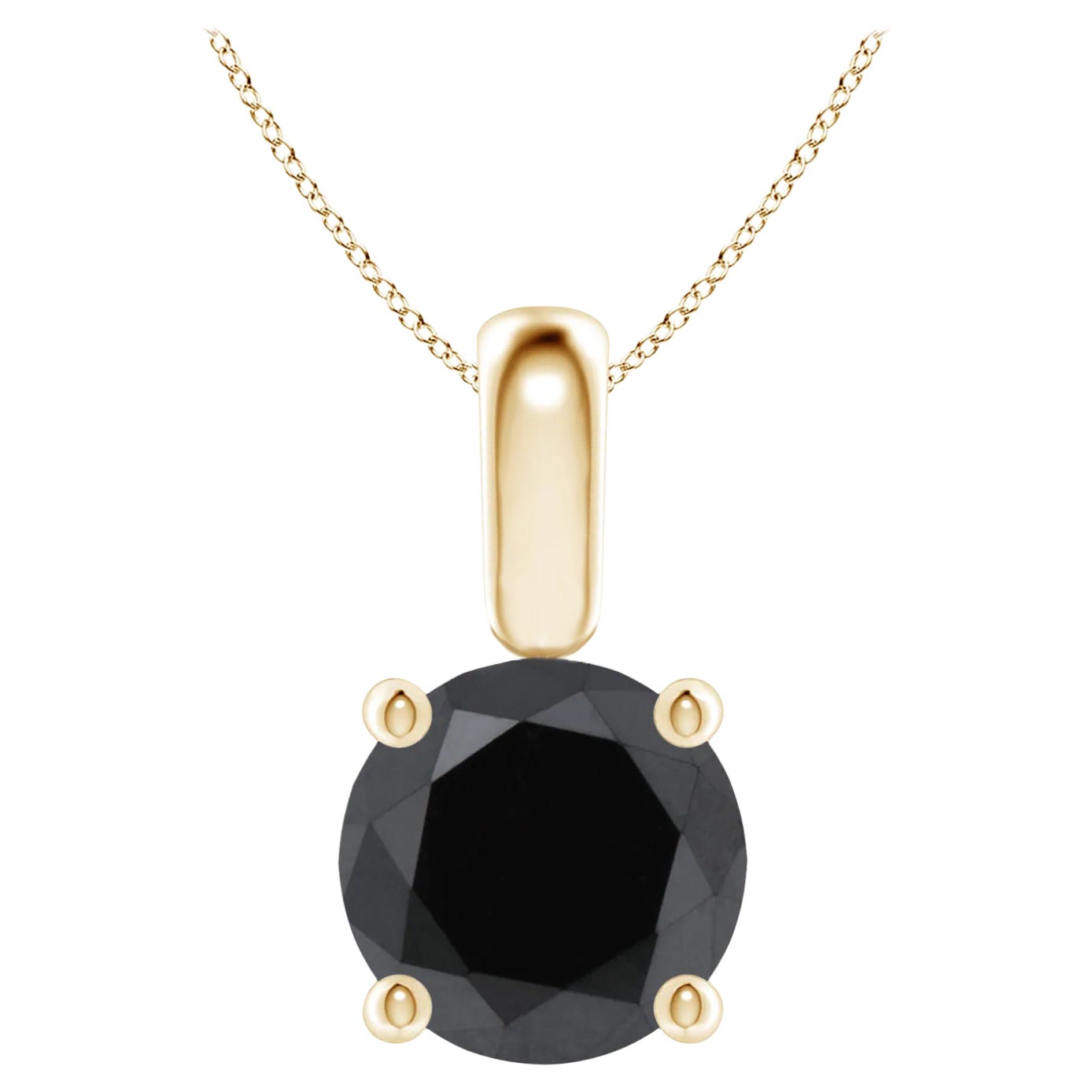1.58 Carat Round Black Diamond Solitaire Pendant Necklace in 14K Yellow Gold