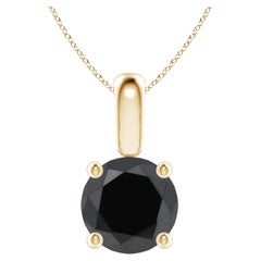2.17 Carat Round Black Diamond Solitaire Pendant Necklace in 14K Yellow Gold