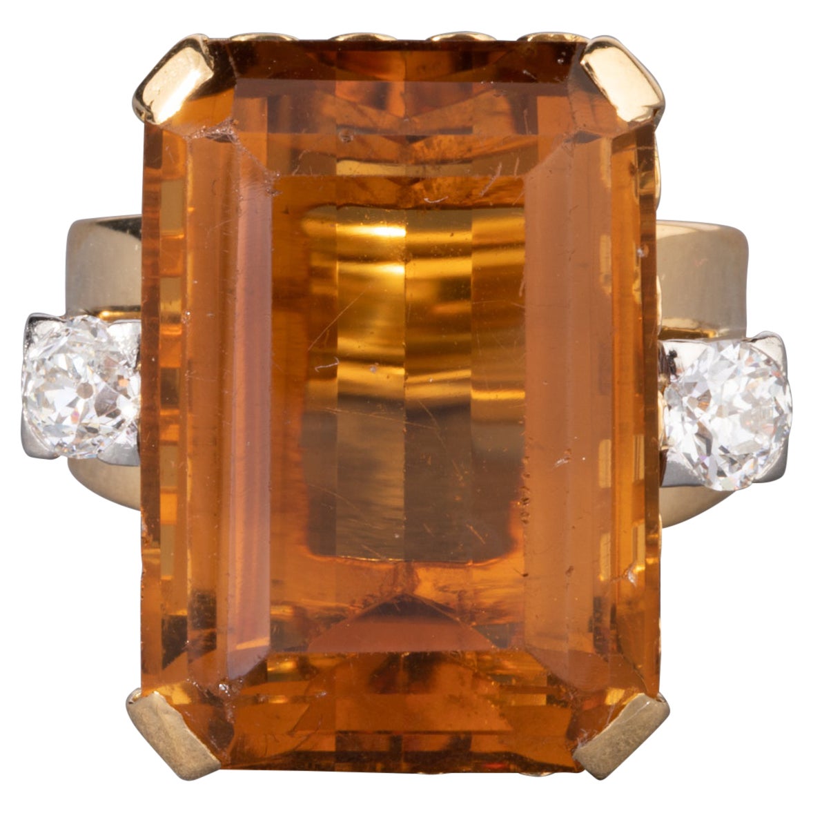 Gold Diamonds and Citrine French Vintage Ring For Sale