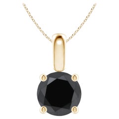 2 Carat Round Black Diamond Solitaire Pendant Necklace in 14K Yellow Gold