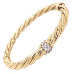 David Yurman 18k Yellow Gold Hinged Cable Bracelet with .37ctw Diamond Pave