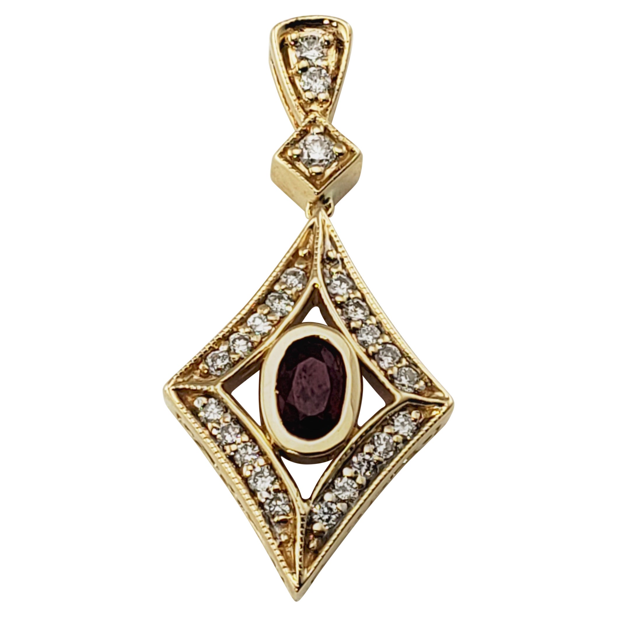 14 Karat Yellow Gold Natural Ruby and Diamond Pendant For Sale