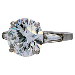 3.01 Ct GIA Certified Round Brilliant Cut Diamond Ring with Baguette Cut Diamond
