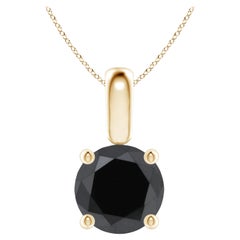 1.93 Carat Round Black Diamond Solitaire Pendant Necklace in 14K Yellow Gold