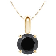 2.01 Carat Round Black Diamond Solitaire Pendant Necklace in 14K Yellow Gold