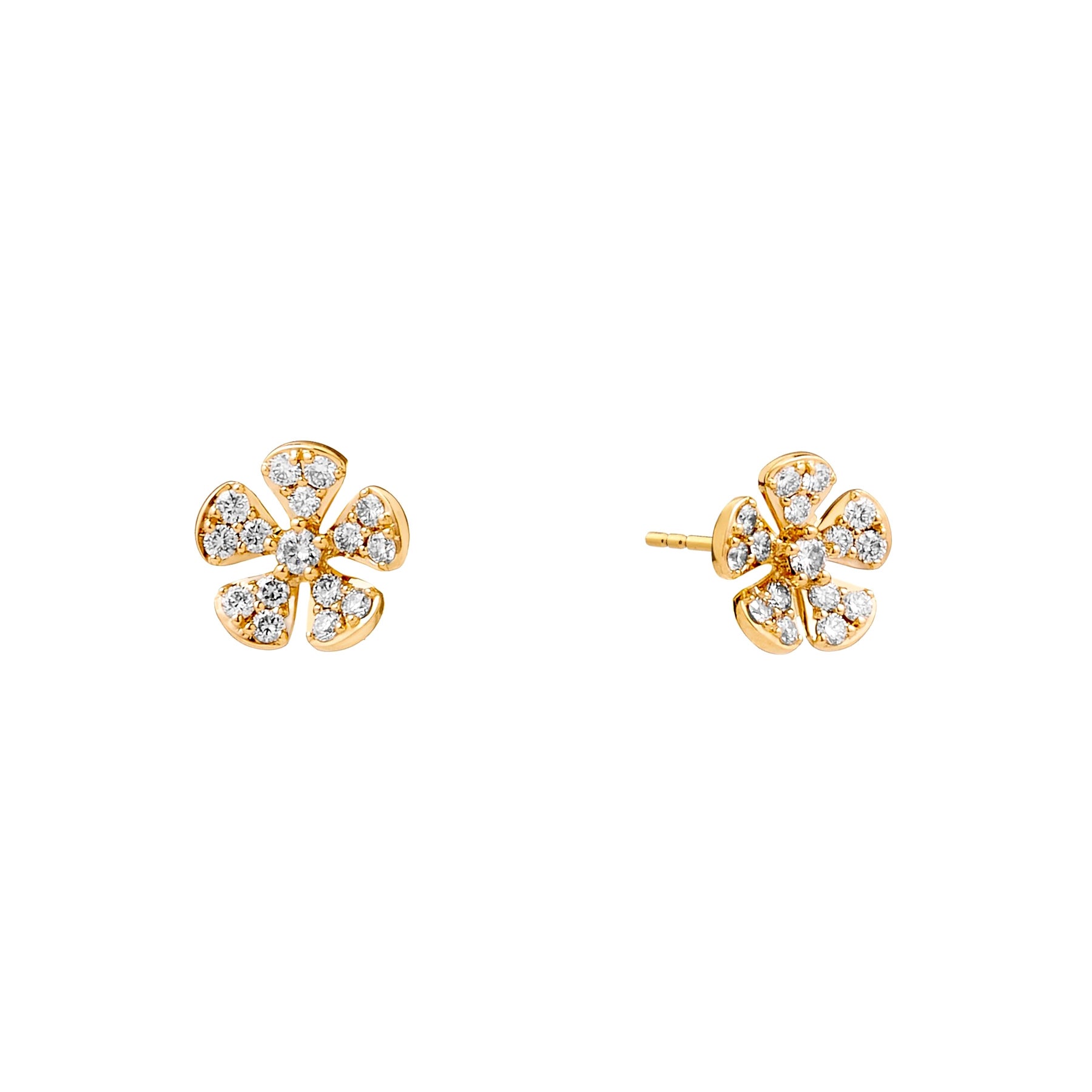 Syna Yellow Gold Jardin Flower Studs with Diamonds For Sale