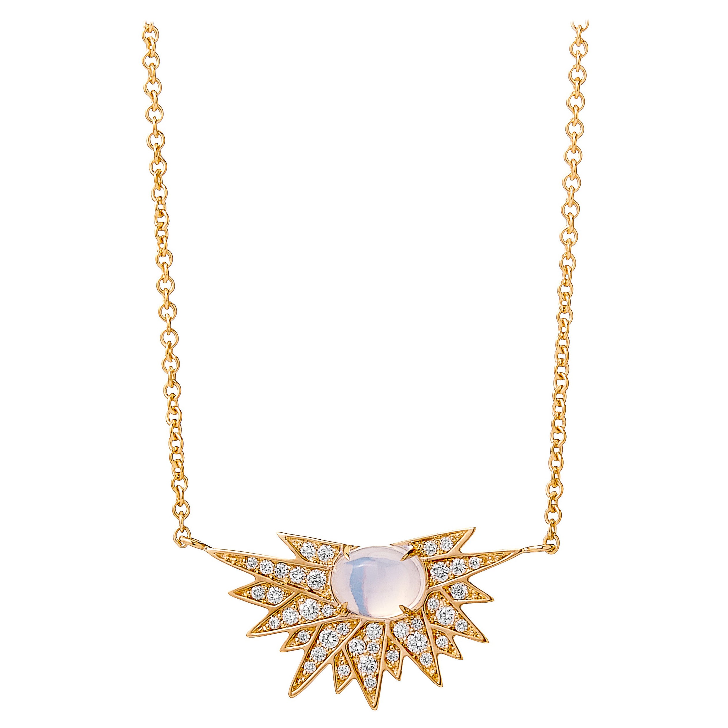 Syna Yellow Gold Cosmic Moon Quartz Necklace with Diamonds For Sale