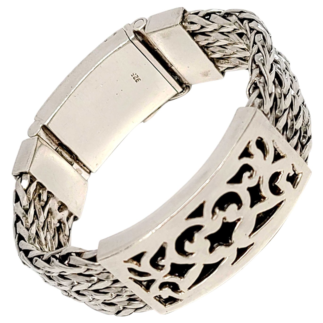 Sterling Silver Multi-Strand Woven/Wheat Bracelet Box Clasp For Sale