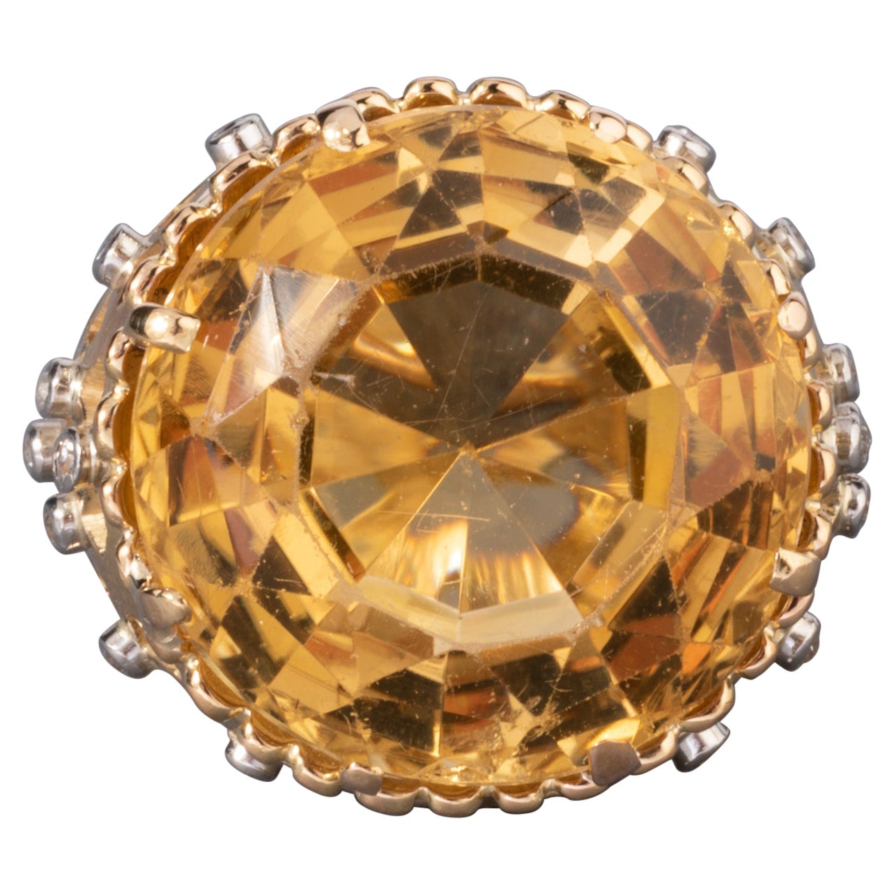 Gold Diamonds and Citrine French Retro Ring For Sale