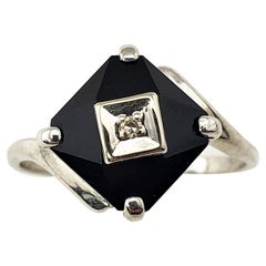 10 Karat White Gold Onyx and Diamond Ring