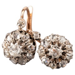 Gold and 0.80 Carat Diamonds French Antique Earrings