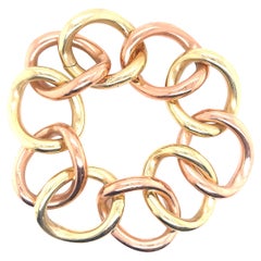 Grand bracelet à maillons bicolore en or jaune et rose 14 carats, 42,9 grammes 8 pouces