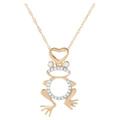 LB Exclusive 14 Karat Yellow Gold 0.10 Carat Diamond Frog Pendant Necklace