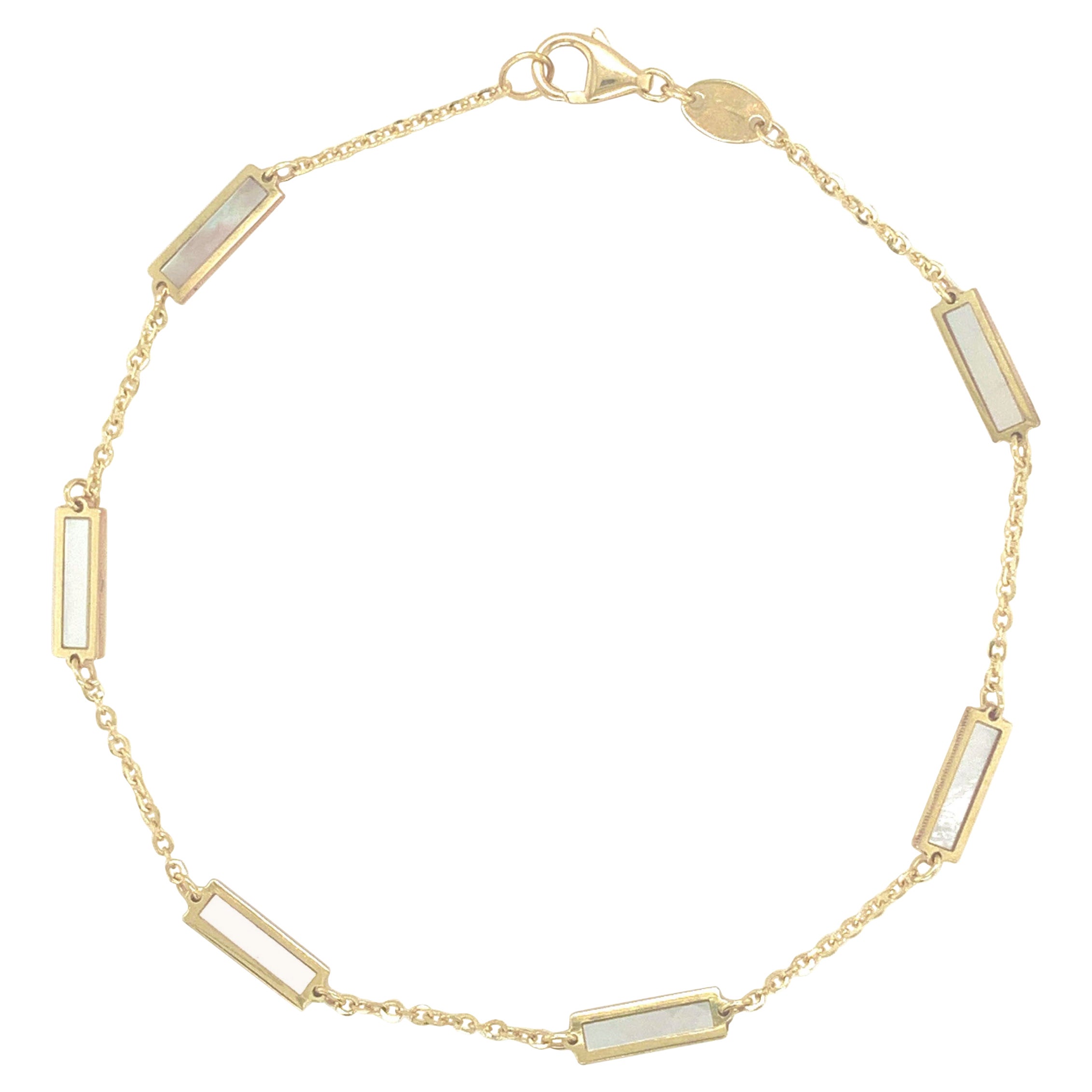 14k Yellow Gold & Mother of Pearl Station Bar Bracelet For Sale