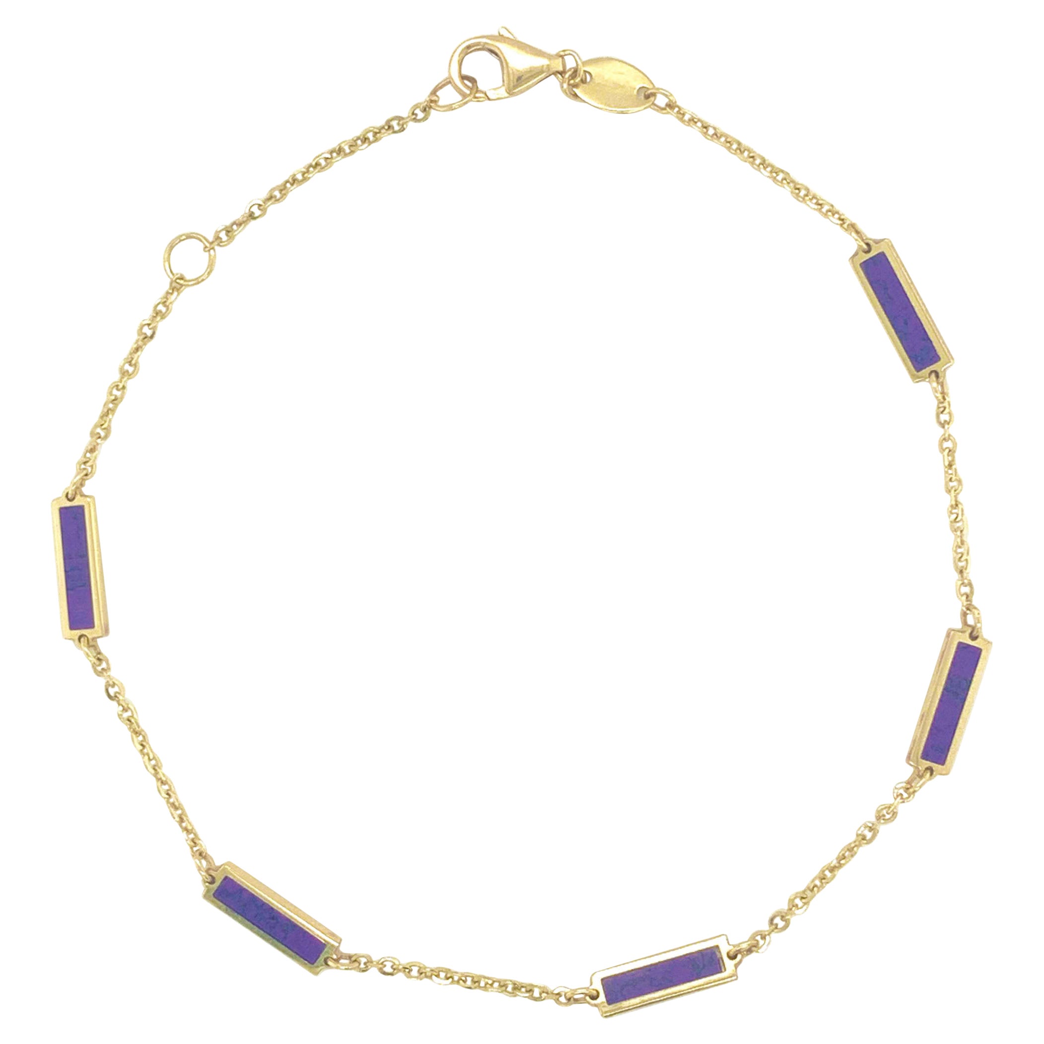 14k Yellow Gold & Purple Amethyst Station Bar Bracelet For Sale