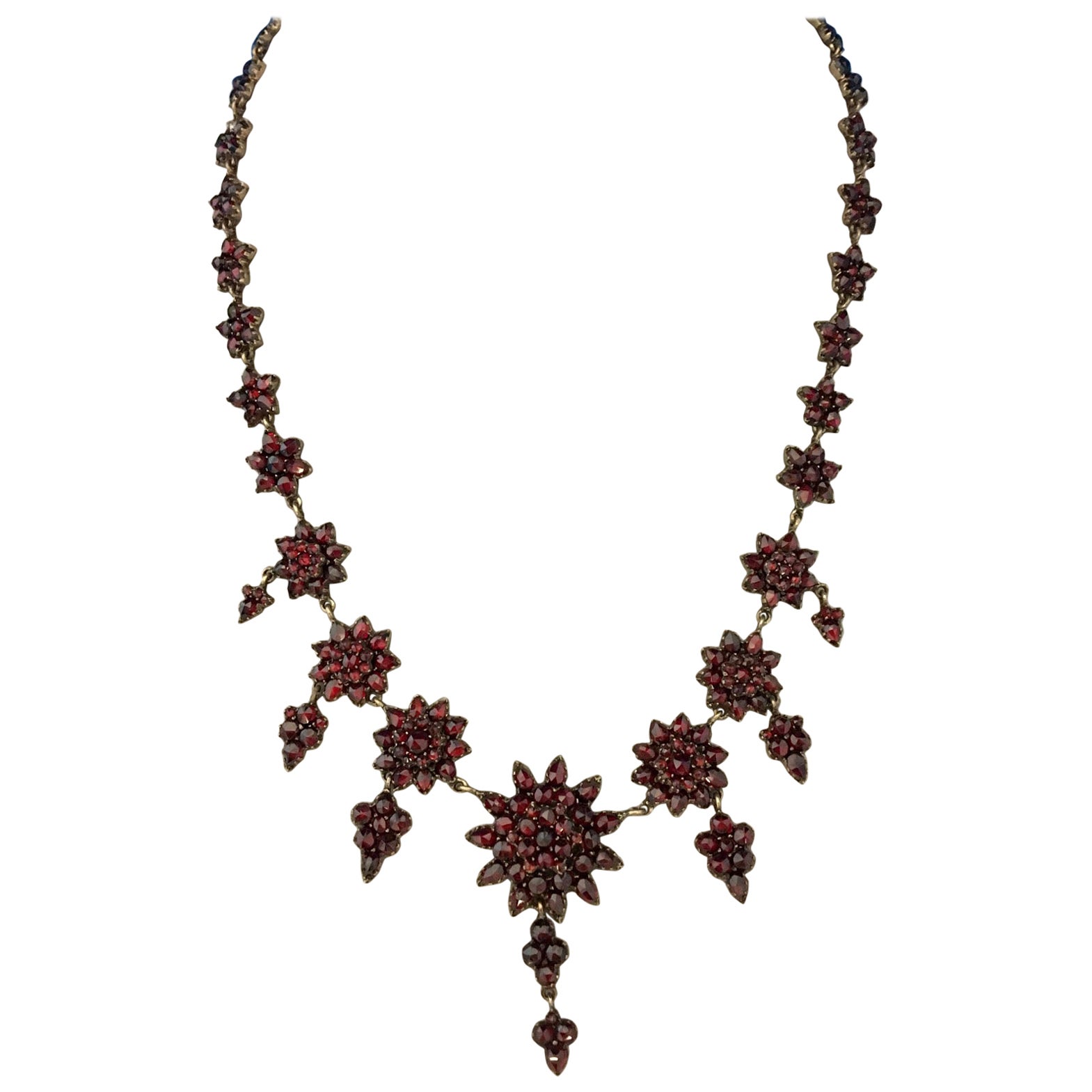 Bohemian Garnet Necklace with 7 Drops Vintage Antique Victorian #J5239
