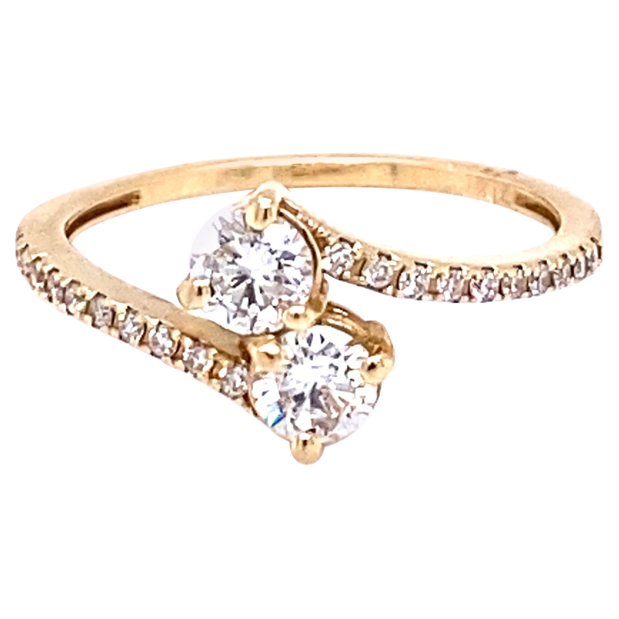 0.70 Carat Two-Stone Diamond 14 Karat Yellow Gold Bridal Ring
