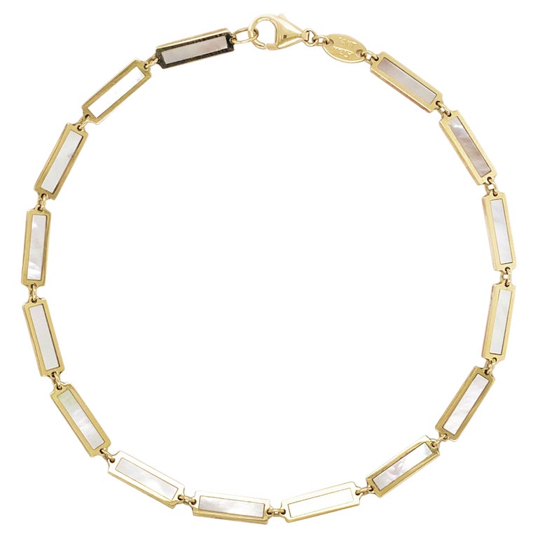 14k Yellow Gold and Mother of Pearl Station Bar Bracelet For Sale at ...