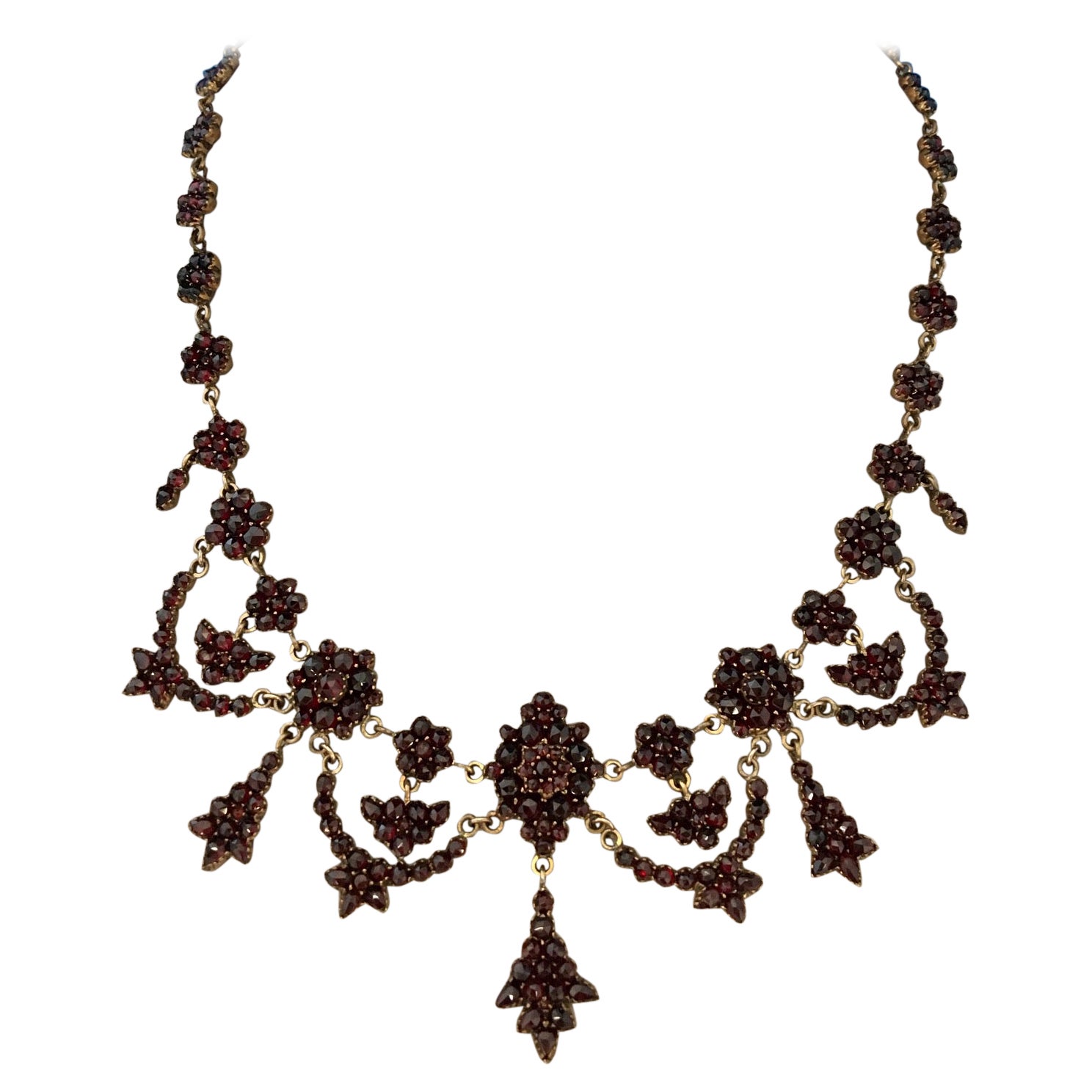 Bohemian Garnet Necklace with Swags Vintage Antique Victorian #J5240