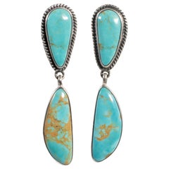 Retro Navajo Cerrillos Turquoise Earrings