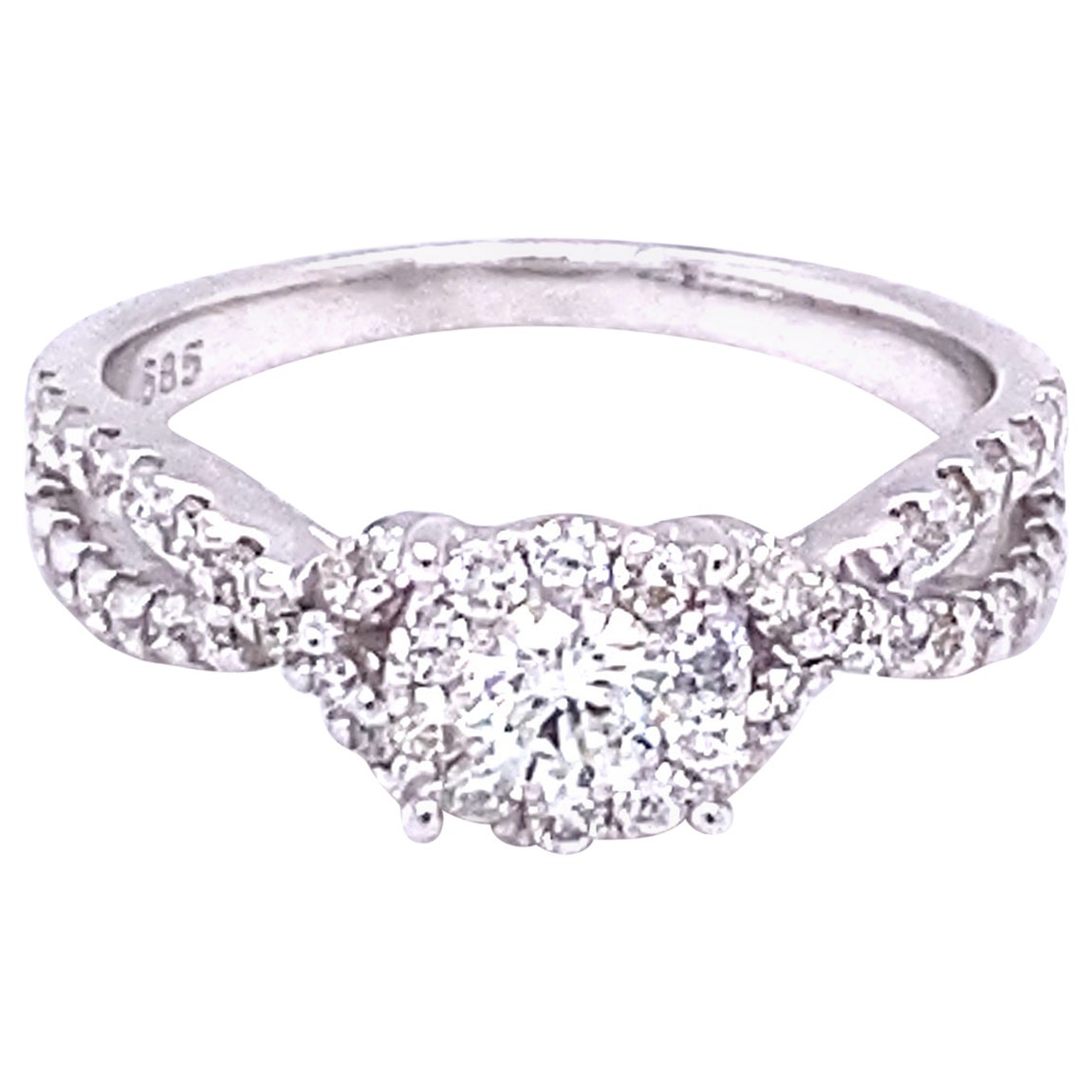 0.72 Carat Round Cut Diamond Bridal Cluster 14K White Gold Ring