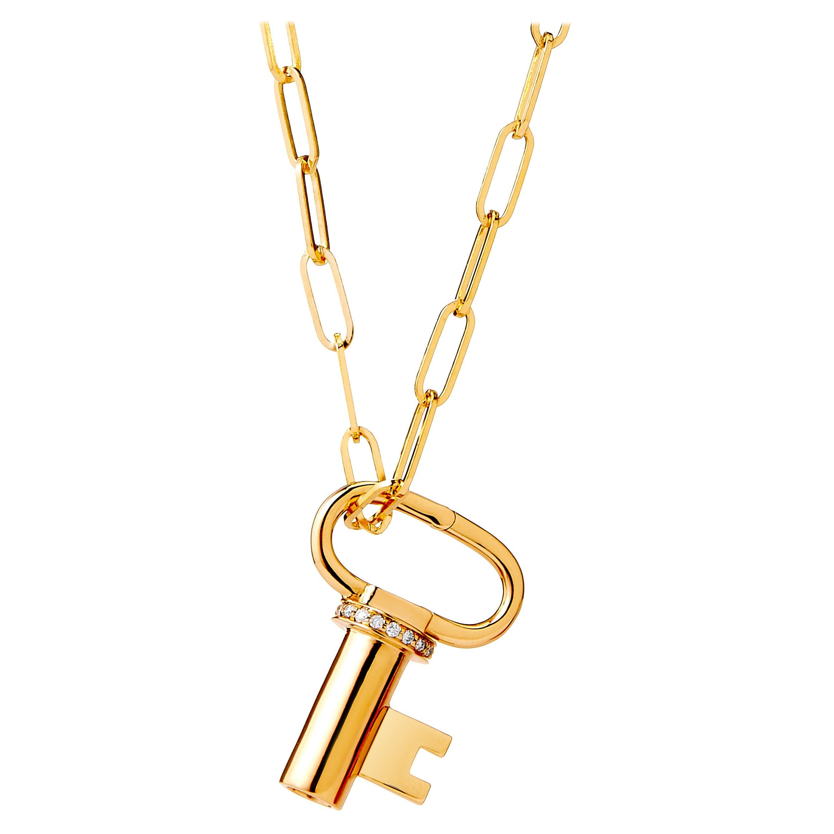 Syna Yellow Gold Mogul Key Pendant with Diamonds For Sale