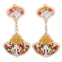 Magerit Fuente Big Versailles Yellow Gold Diamond Peridot & Sapphire Earrings