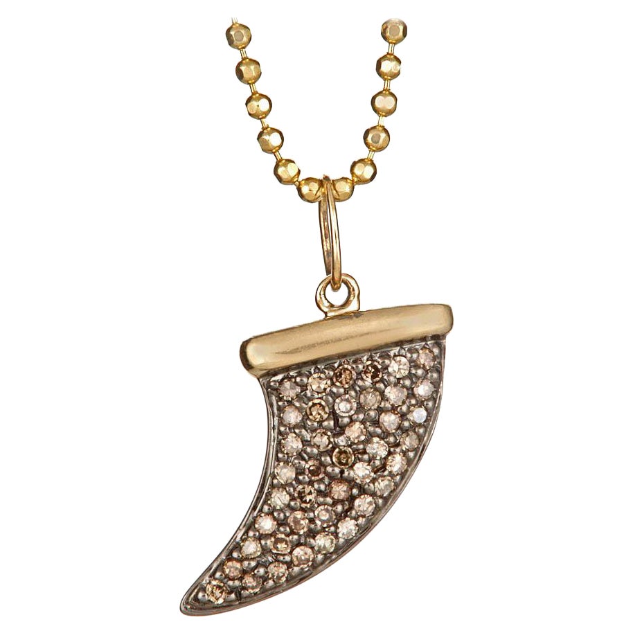 Sydney Evan 14K Yellow Gold Champagne Diamond Horn Necklace Medium For Sale